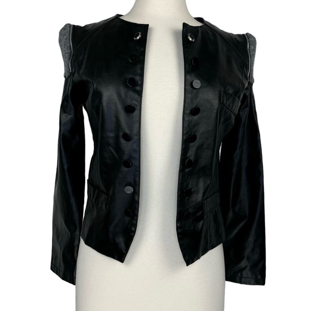 STYLE‎ FASHION CLASSIC Black Faux Leather Knit Shoulder Jacket Women's Medium